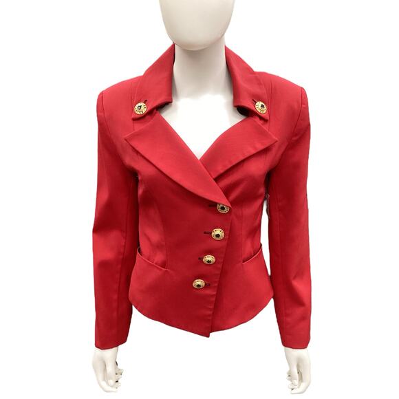 Vintage Caché Women’s Blazer Size S 1980’s Gold Buttons Black Embroidery Red - Picture 1 of 8
